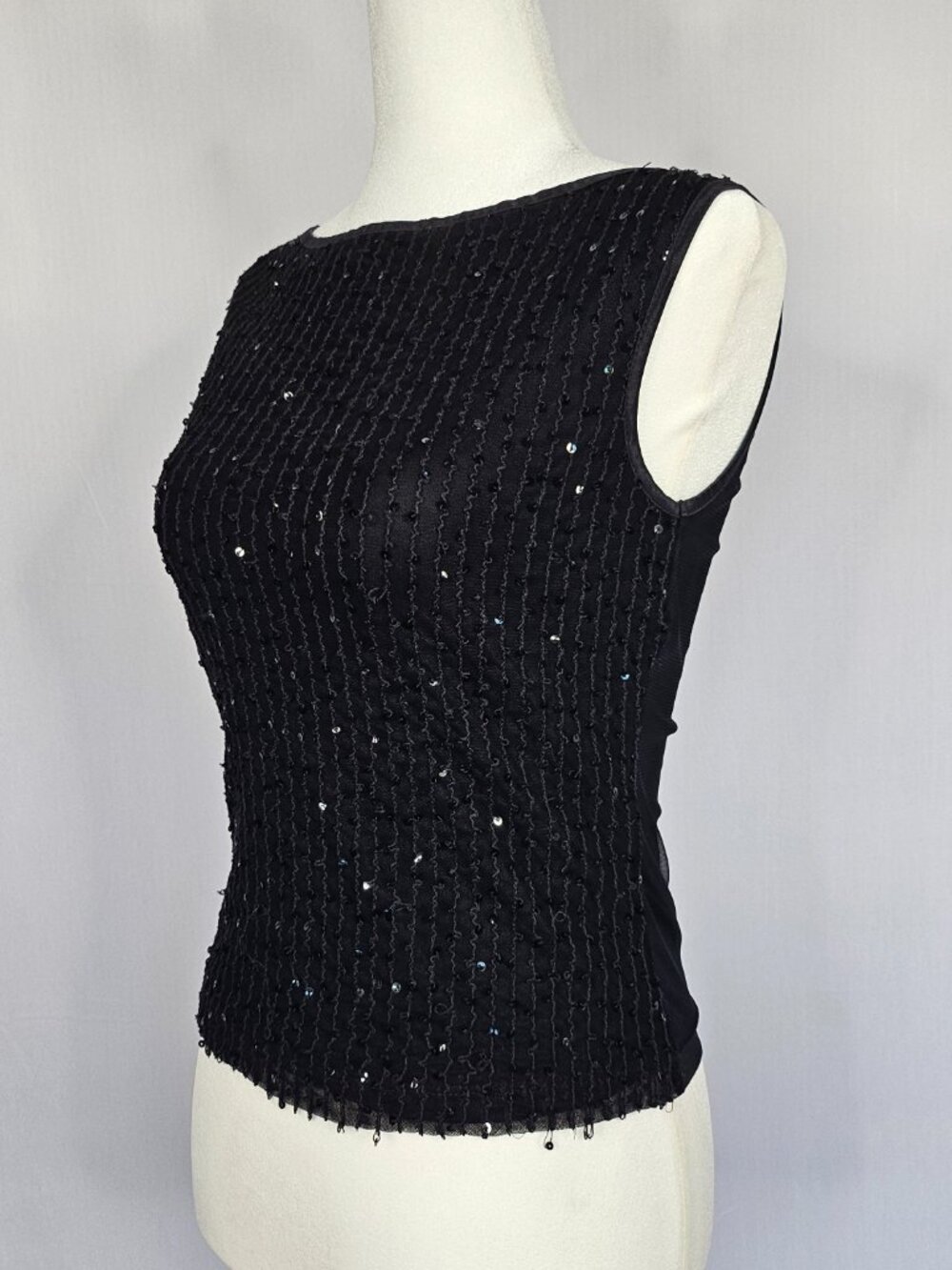 TWINK Sequin Sleeveless Top | Black Mesh Overlay | Glam Party Top | Size S